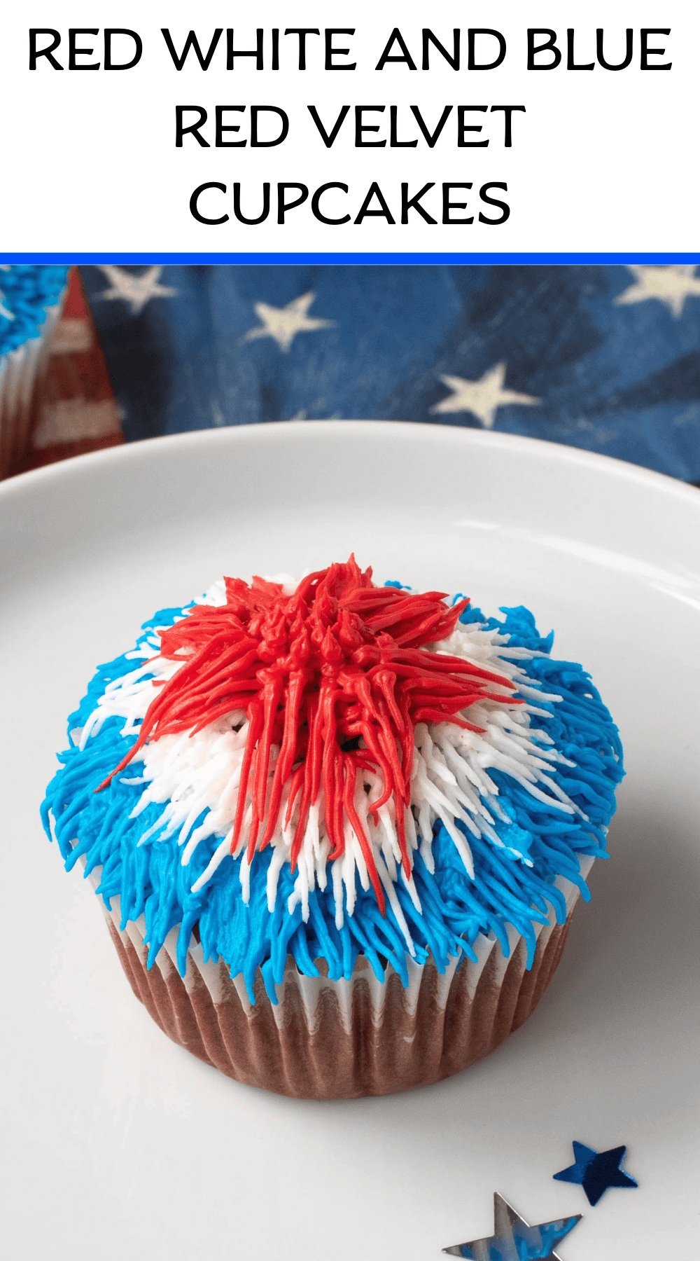 Red White and Blue Red Velvet Firework Cupcakes